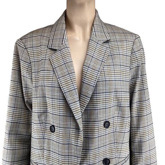 Violeta By MNG Mango Womens Plaid Double-Breasted Blazer Jacket Medium Oversize - Picture 4 of 8